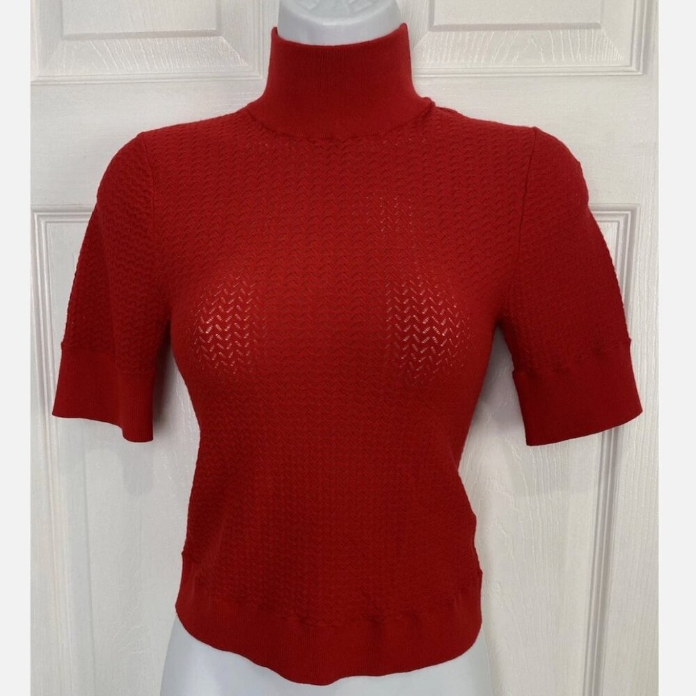 Alice + Olivia EUC Red Short Sleeve Mockneck Sweater - Picture 2 of 10